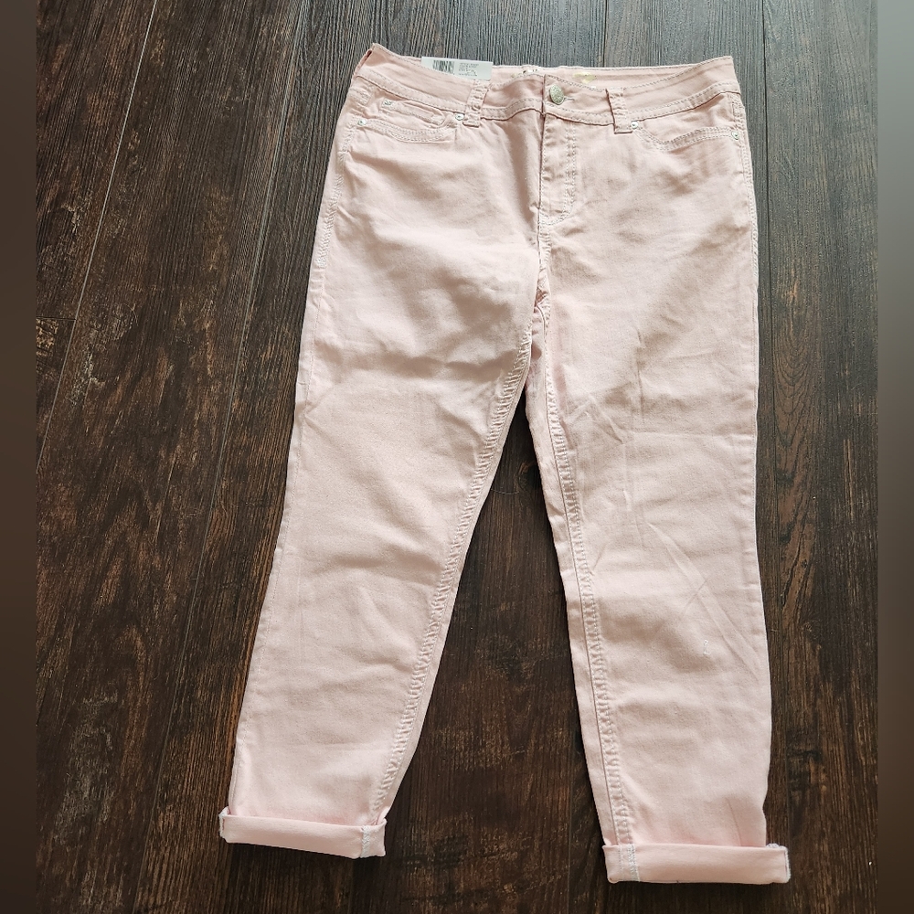 New NWT Women's Seven7 Midrise Skinny Starlette Crop Pink Pants, Size 16